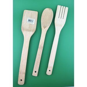 3 Pcs Bamboo Spoon Spatula Mixing Set Utensil Set Kitchen Wooden Cooking Tools